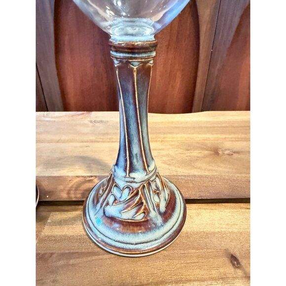 Vtg. Set of 2 Handcrafted Pottery Stoneware Wine Glasses Goblets Chalice SIGNED - Picture 4 of 8